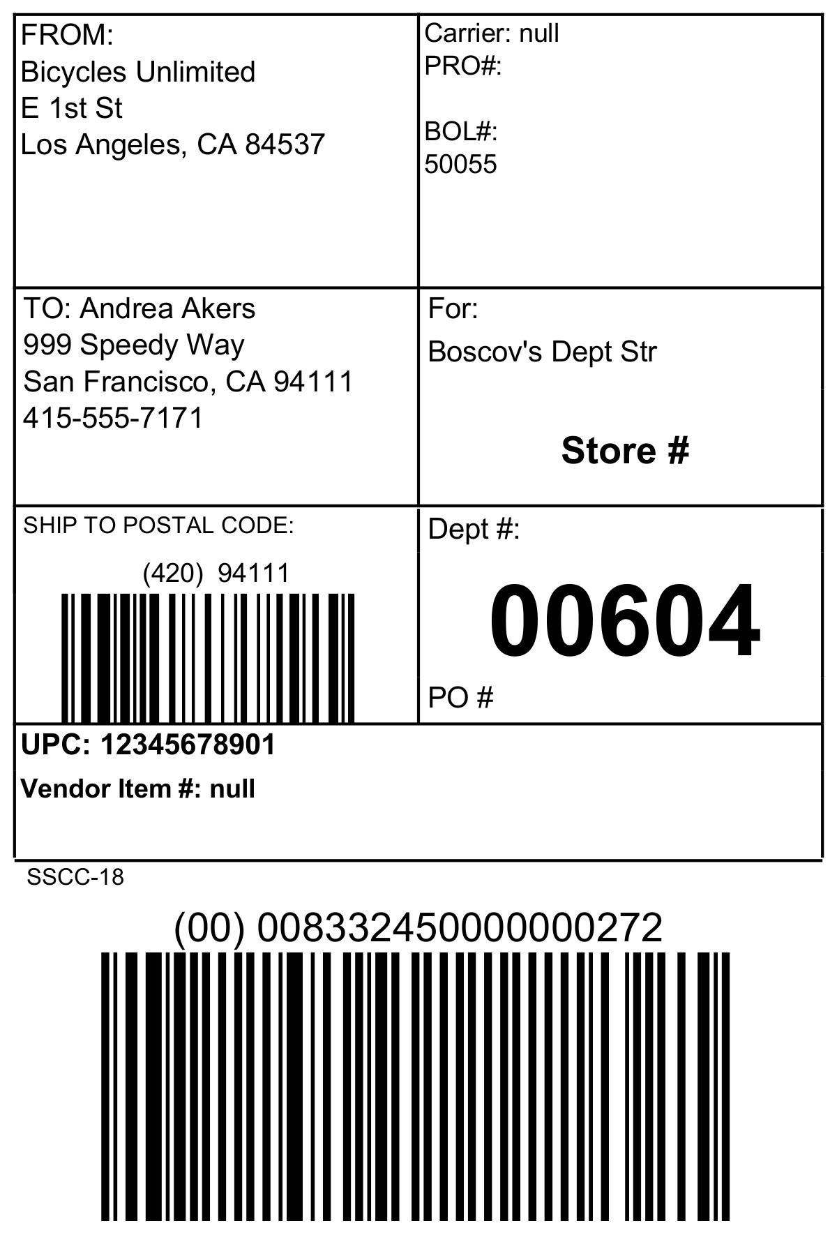 Fishbowl Labels and Barcodes EDI 856 Boscov
