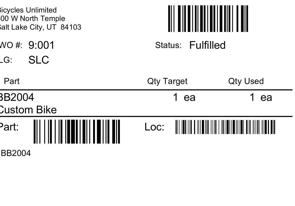 Fishbowl Labels and Barcodes Manufacturing Order Label